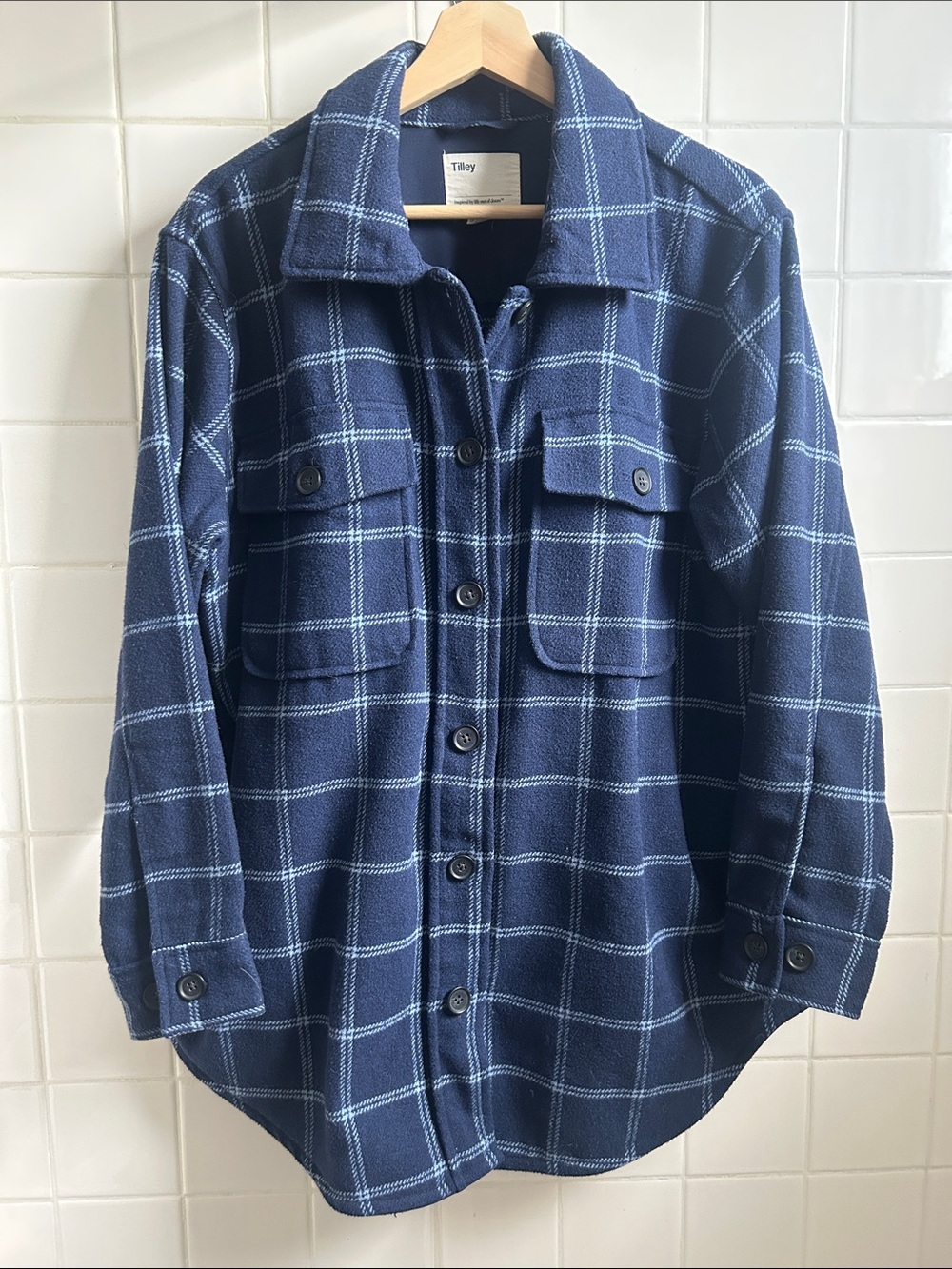 Tilley Navy Windowpane Button-Up Shacket